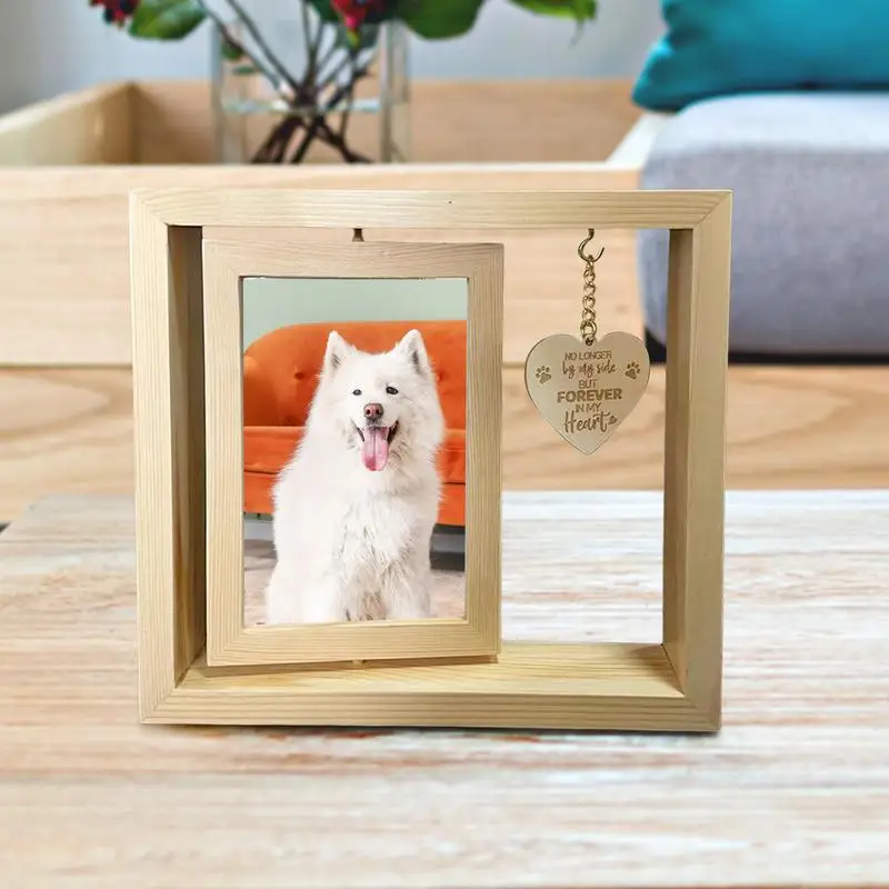 Pet Memorial Photo Frame Wooden Desktop Memorial Heart Pendant Dog Home Table Decoration For Bedroom Living Room