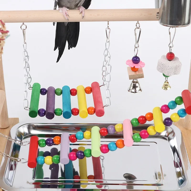 Wooden Parrot Stand Bird Playground Parrot Playstand Multi Toy Combination Interactive Training Frame Bird Shelf Standing Stick