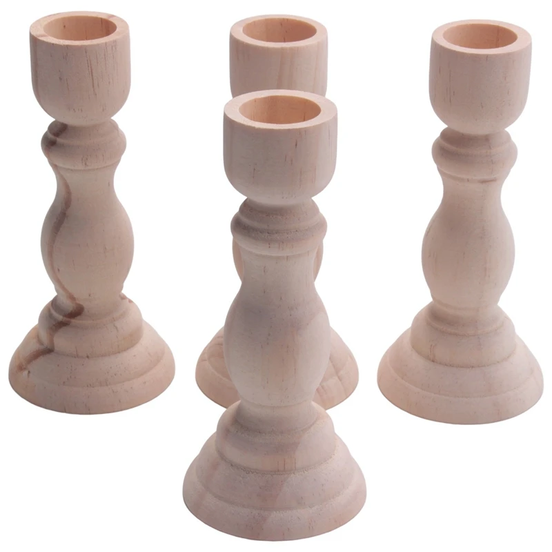 

4Pcs Unfinished Wood Candlestick Holder For Craft Project, Ready To Stain, Paint Or Oil, 5 Inches For Party Decoration