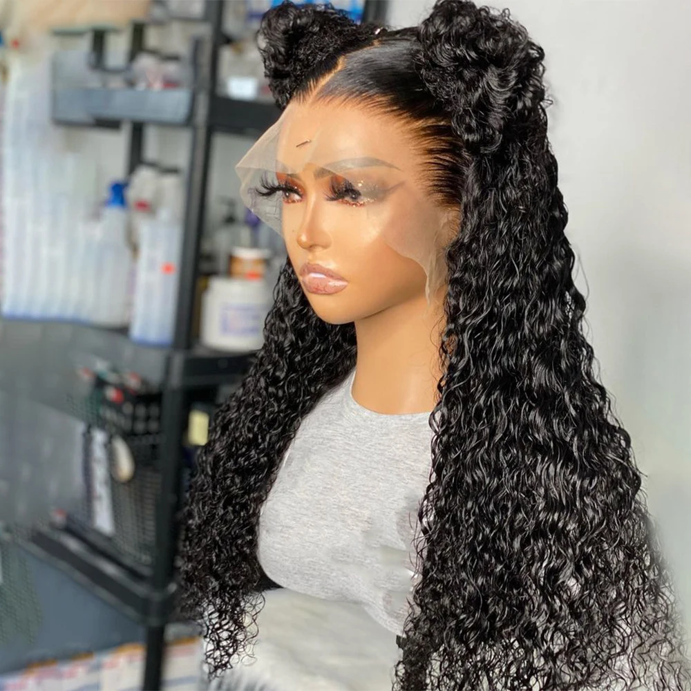 

Natural Black Soft 26Inch Long Kinky Curly Glueless 180% Density Lace Frontal Wig For Black Women Babyhair Preplucked Daily