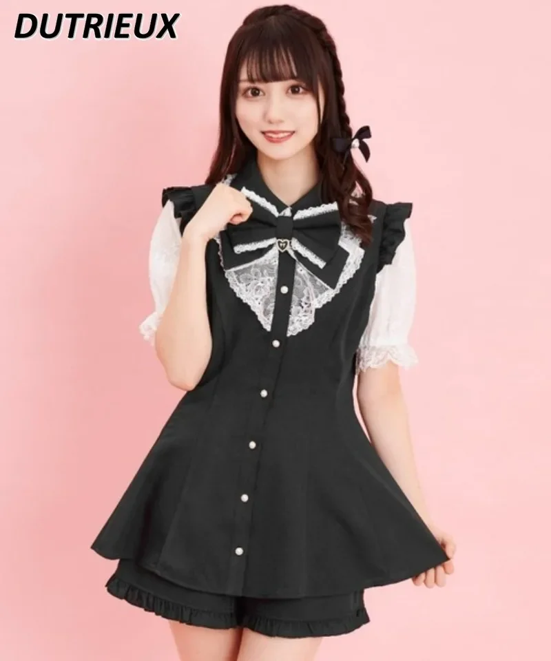 

Japanese Lolita SC Suit Outfits Mine Mass-Produced Waist Trimming Short-Sleeved Shirt and Shorts Slimming High Two-Piece Set