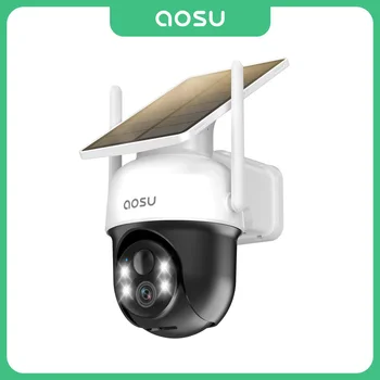 AOSU 3MP 100% Telecamera WiFi solare senza fili Batteria 5000mAh Telecamera di sicurezza audio bidirezionale Pannello solare wireless Telecamera CCTV PTZ