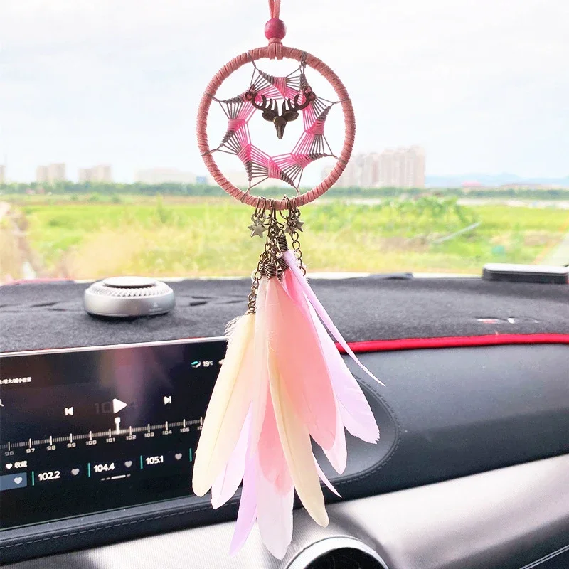 

Mini Dream Catcher Car Pendant Accessory Interior For Girls Deer Feather Hanging Pendant Home Decor Lucky Car Ornament Girls