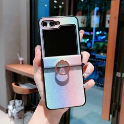 Vibrant Rainbow Stripes Shockproof Phone Case with Finger Ring Buckle Bracket Cover for Cotton (Light Purple)