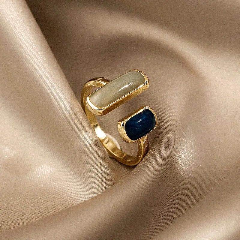 Opening Ring Square Oil Dripping Rings French Retro Simple Women's Jewelry