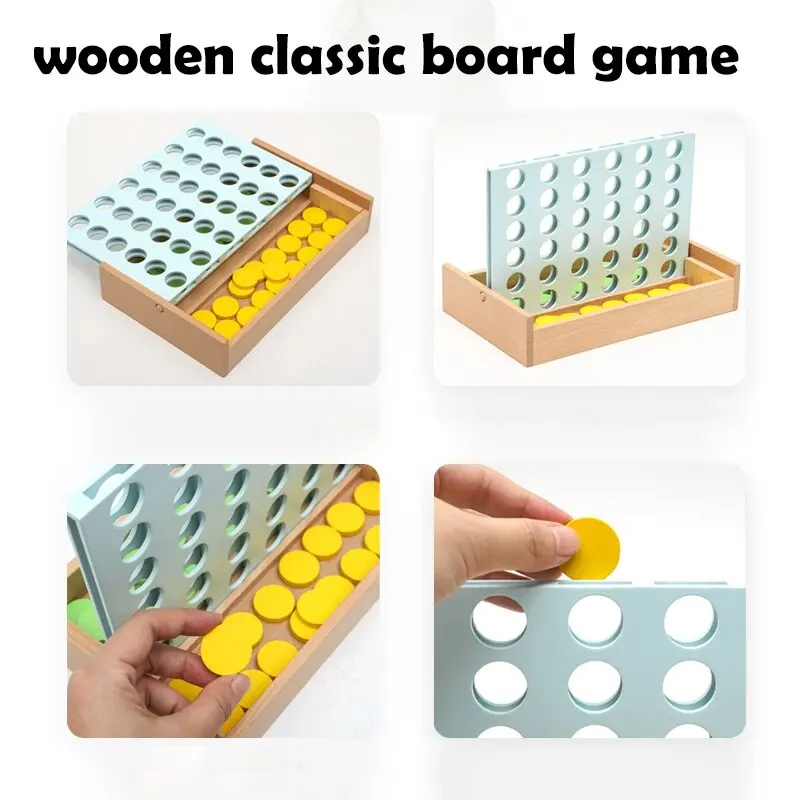 Wooden Connect 4 Classic Grid 4 in a Row Game Strategy Family Board Games 2 Players Suitable for Kids and Adults 5