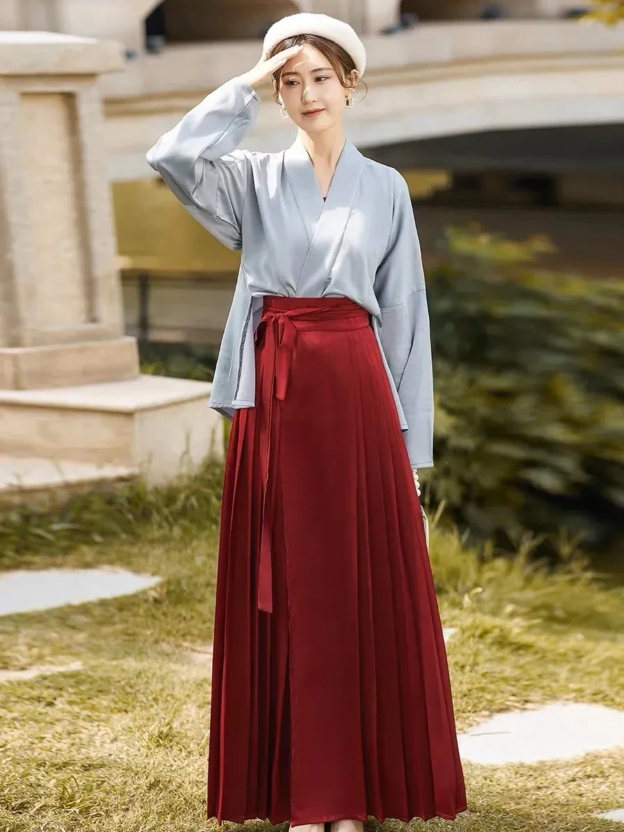 

WATER Horse Face Skirt New Chinese Style Modern Hanfu Ming Dress for Women's Ma Mian Skirts Show Thin Daily Wear Clothes Red