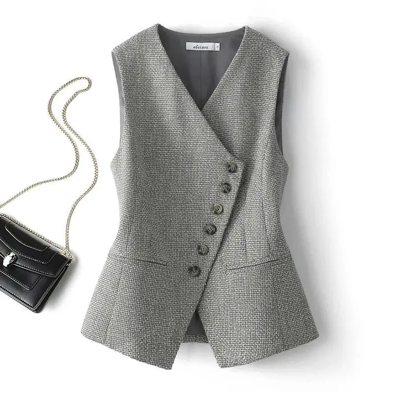 

Women 2024 Spring Autumn Fashion Short Sleeveless Jackets Female V-neck Casual Waistcoat Ladies Single-breasted Vest Coats W742