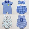 Boutique Baby Infant Boys Rompers Fishing Blue Stripes Short Sleeve Summer Baby Rompers Cute Toddler Boys Rompers Jumpsuit Sets 1