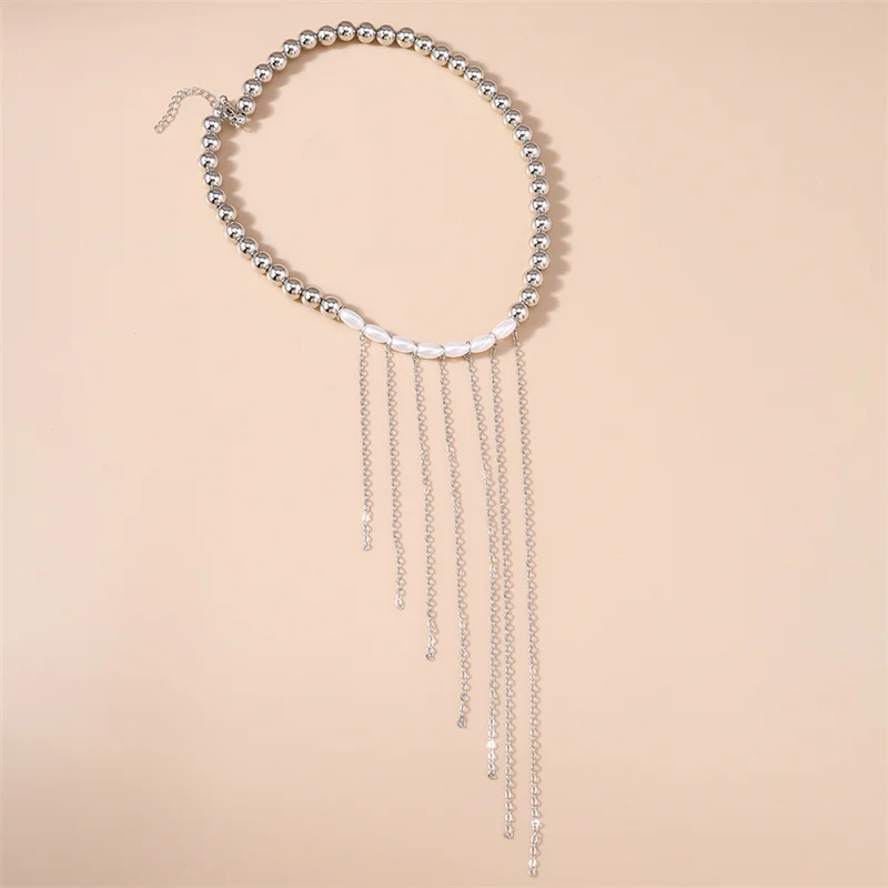 Trendy handgemachte Perlen Halsband Imitation Perle Halsketten Metall Kette Quasten Halsketten für Frauen Schmuck DIY Zubehör