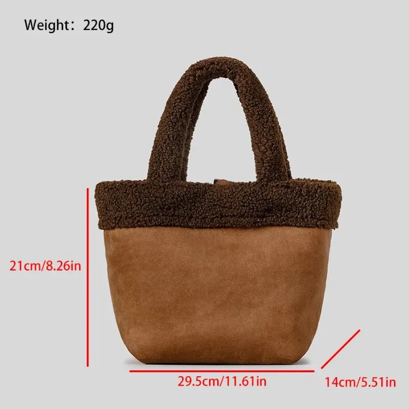 Fashion Women Handbags Luxury Faux Fur Suede Patchwork Shoulder Bag Small Tote Bags Warm Winter Female Purses 2023