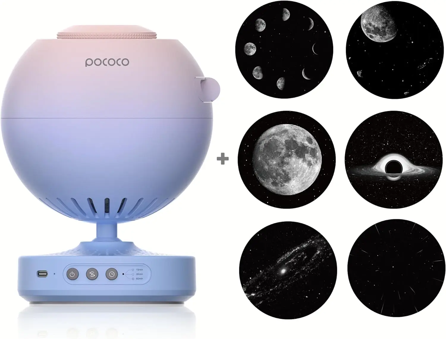 

POCOCO Galaxy Star Projector for Bedroom with Replaceable Optical Film Discs,Stress Relief Gifts,Moon and Stars-Discs (6 Pieces)