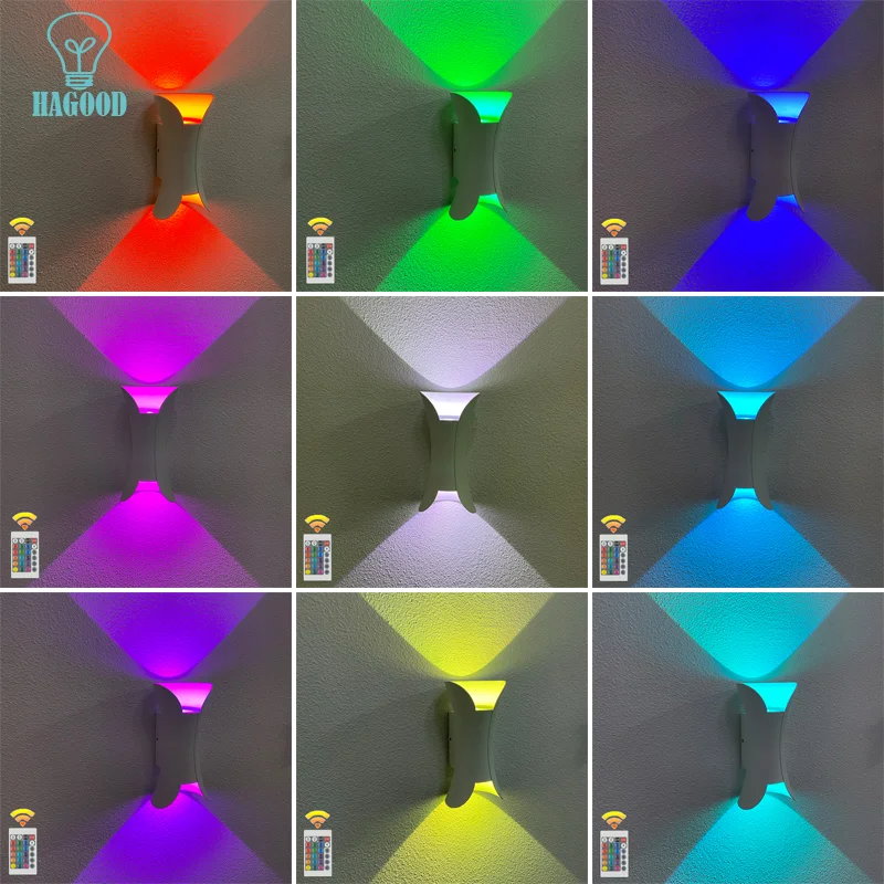 

Dimmable Waterproof IP65 RGB LED Wall Light Up Down with Remote Controller Aisle Corridor lamp Bedroom Sconce Living Room Decor
