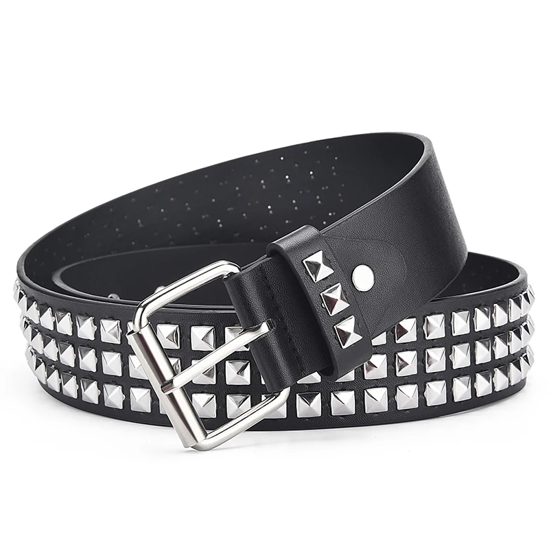 2024New Square Bead Rivet Belt Metal Pyramid Belt Men and Women Punk Hardware Jeans Belt Y2K Belt Designer Belt Women's Belts