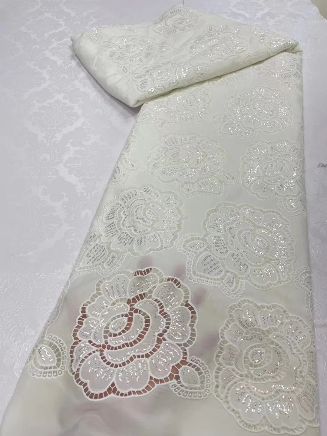 

New Arrival African Chiffon Lace Fabric 5 Yards 2023 Hight Quality Nigerian Sequins Lace Fabric For Women Wedding Party Dresses