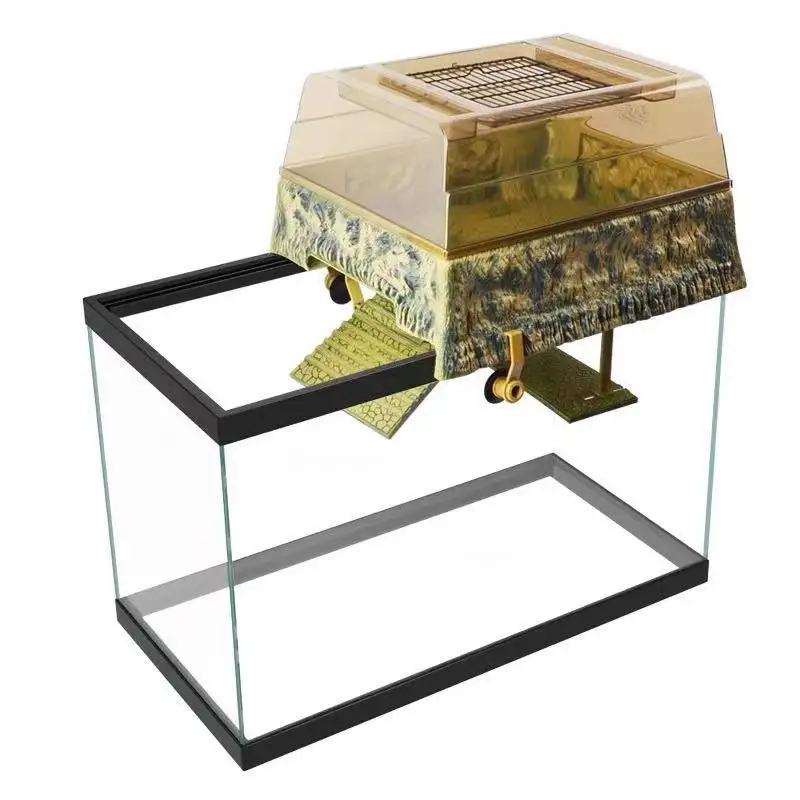 Hevirgo Turtle Tank with Basking Platform Large Capacity Transparent Fish Tank Turtle Breeding Box Aquarium Supplies Multi-Color P