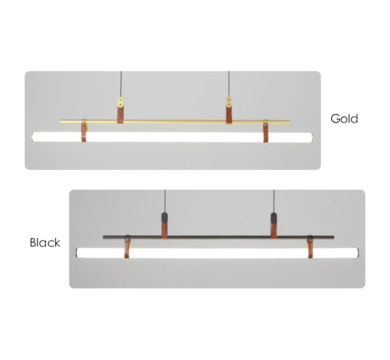Description Picture 4 of itemEden Chandeliers Modern Long Tube Pendant Lamp for Kitchen Table Dining Room Office Cafe Black Gold Leather Pendant Lights
