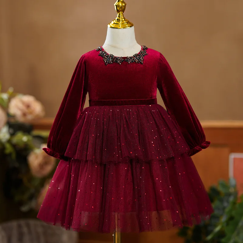 

Teenmiro Kids Girls Wedding Dress Bridesmaid Dresses for Baby Girl Children Sequin Velvet Frock Infant Princess Hostess Costume