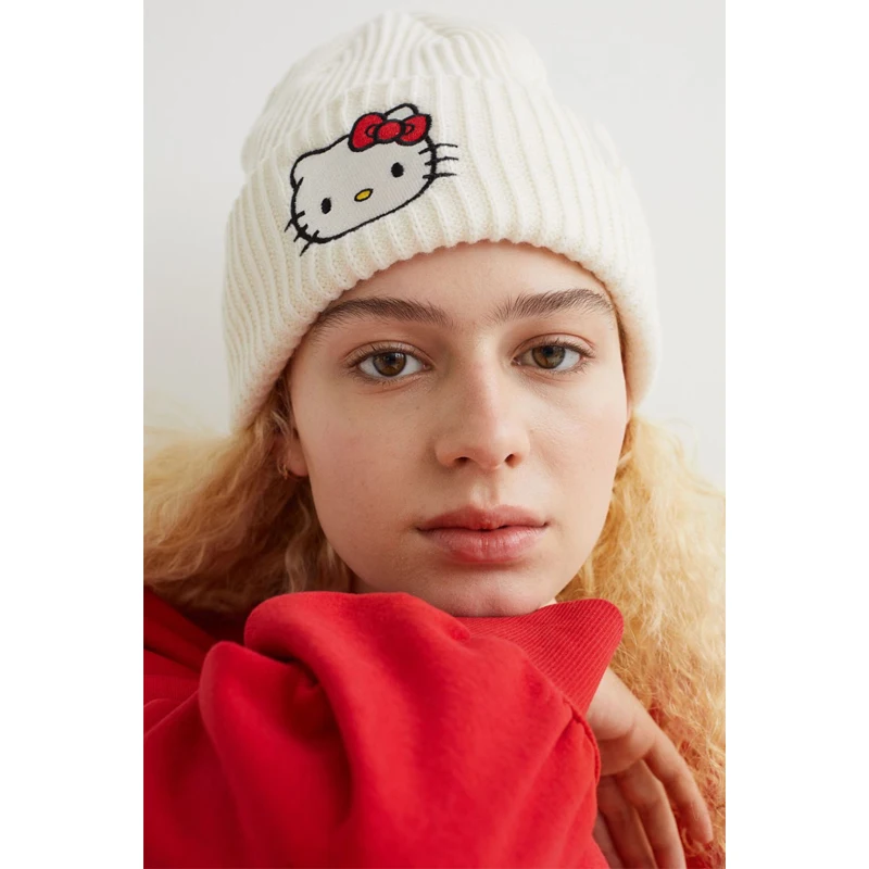 Hello Kitty Knitted Cap Kawaii Anime Plush Keep Warm Girl Adult Embroidery  Wool Hats Autumn And Winter Casual Cap Beanie Hat New - Pillow Case -  AliExpress