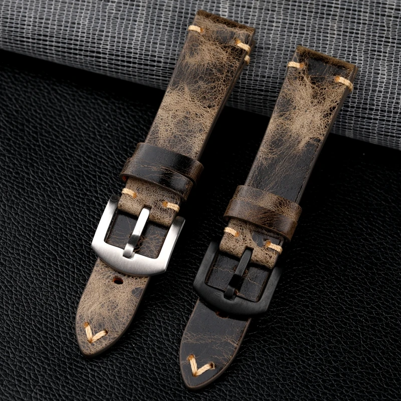

Handmade First Layer Cowhide Watchband 18 20 22MM Gray Retro Men's Bracelet, Suitable For Antique Watch Strap Chain