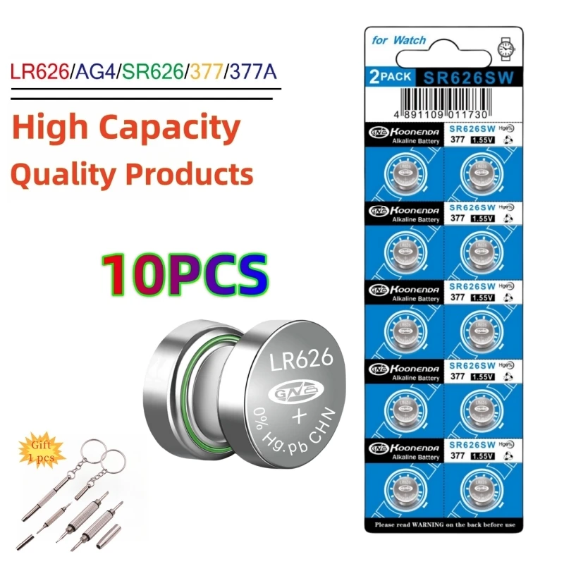 

10Pcs High Capacity SR626SW AG4 Watch Battery LR626 377A V377 1.5V Button Cell Batteries for Mini Flashlight Toy Thermometer