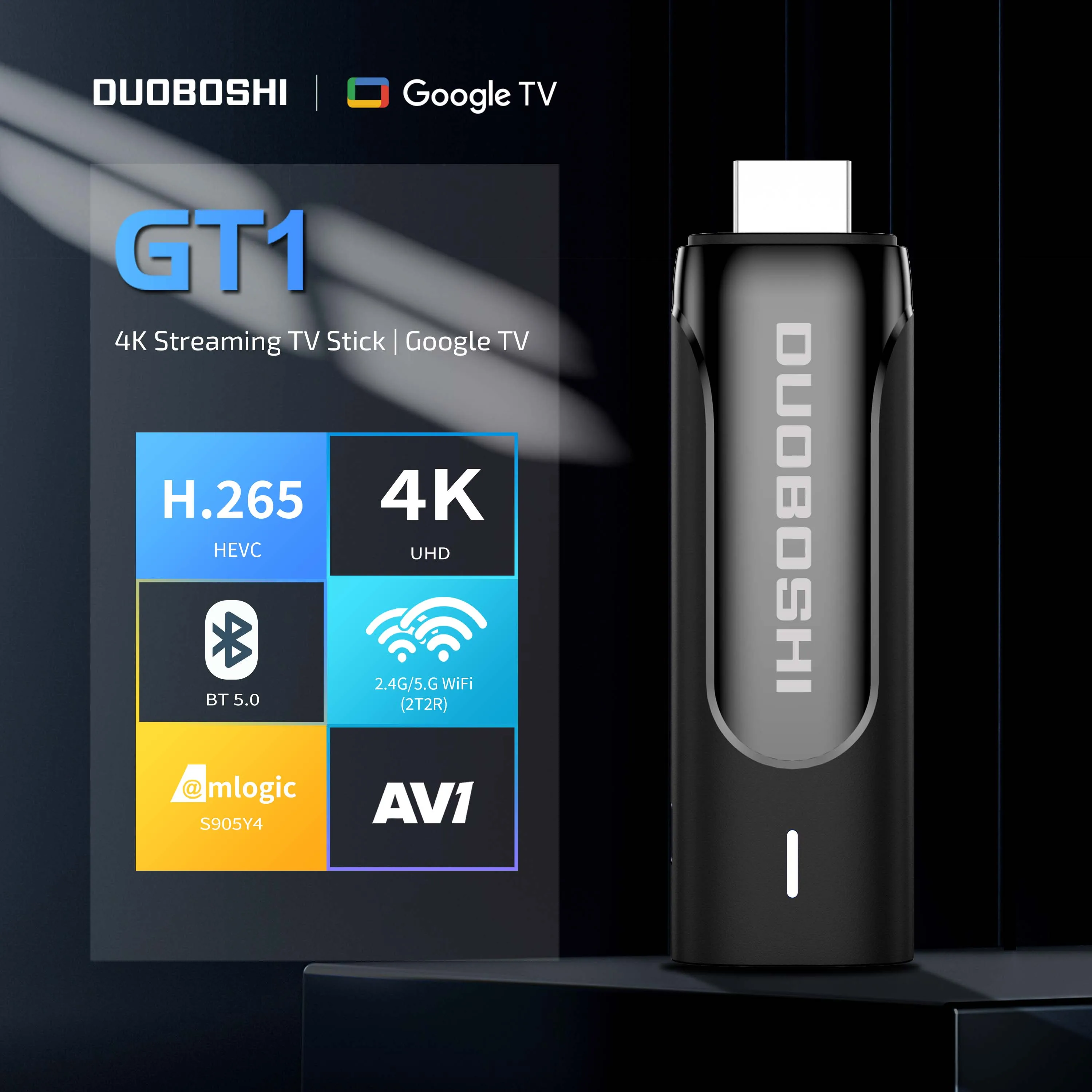 Duoboshi Gt1 4K Streaming Tv Stick Amlogic S905Y4 Android 11 Google Tv Smart Tv Box 2.4G/5G Dual Wifi 802.11 Ac Bt 5.0 Av1