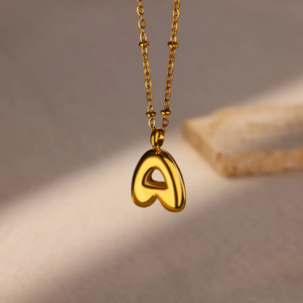 Stainless Steel Necklaces Women Gold Color A-Z