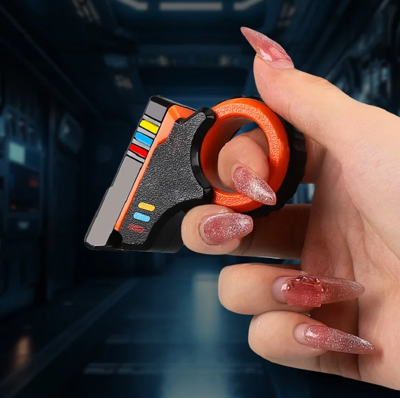 Fidget Spinner Gun Toy Haptic Sensory Slider with Stress Relief Ratchet Wheel Metal Ring for Kid Adult School Office Finger Play