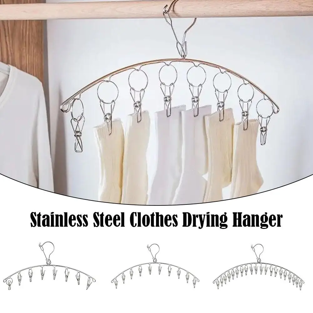 

8/10/20Pegs Stainless Steel Clothes Drying Hanger Windproof Laundry Rack Hanger Underwear Clips Airer Sock Holder Socks Clo B0L7