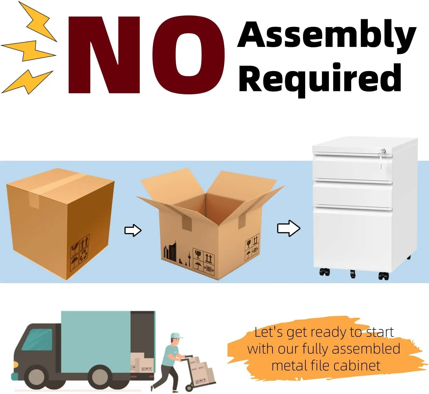 Mobile File Cabinet for Home Office, Lockable 3 Drawer Filing Cabinet with Wheels  Fully Assembled Except Casters, White