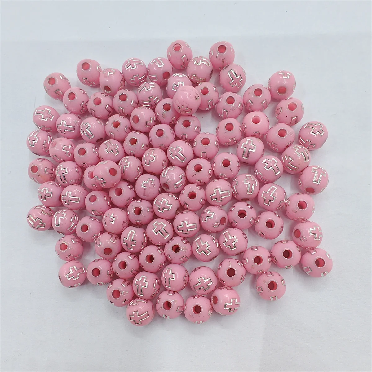 

100PCS 8mm Acrylic Shining Cross Round Beads For Jewelry Making DIY Necklace Bracelet Phone Chain Fashion Accessories Wholesale