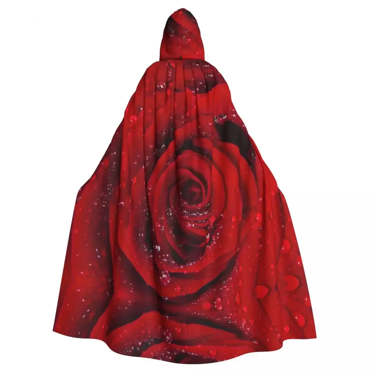 

Unisex Adult Red Rose Petals With Rain Drops Cloak with Hood Long Witch Costume Cosplay