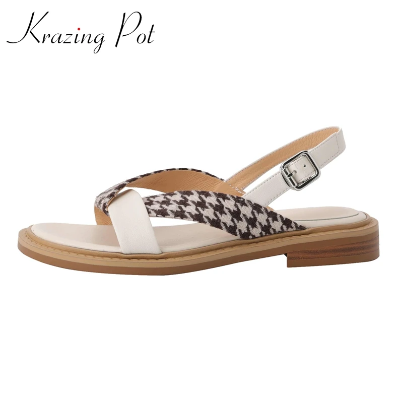 

Krazing Pot Genuine Leather Peep Toe Low Heel Summer Shoes British Style Retro Fashion Young Lady Daily Wear Women Sandals L5f2
