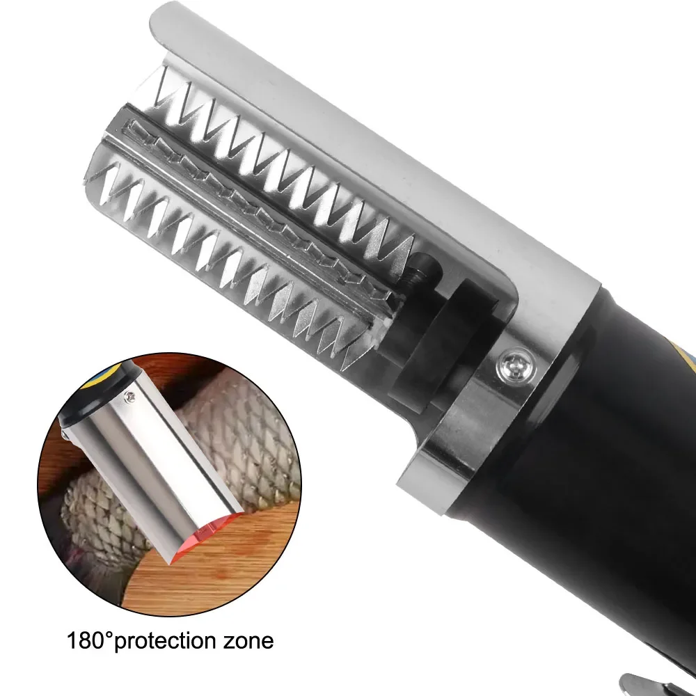 120W Electric Fish Descaler-IPX4 Waterproof Scale Remover with Stainless Blades & Splash Guard for Seafood Shops/Home Kitchen