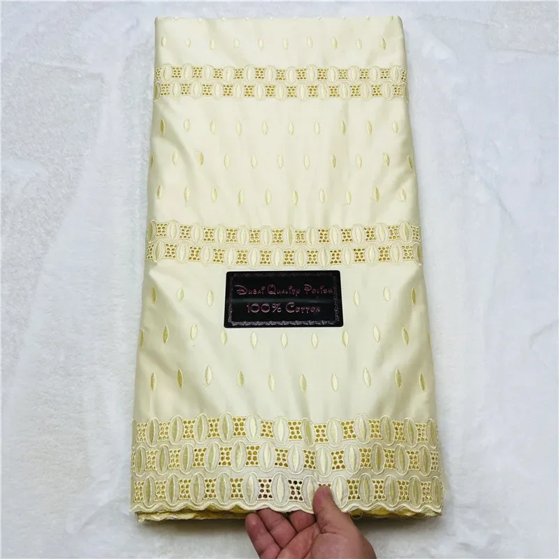 

5 Yards Nigerian 100% Cotton Polish Satin Embroidery Fabric High Quality Swiss Voile Lace Material For Men Dubai Style 2L120905