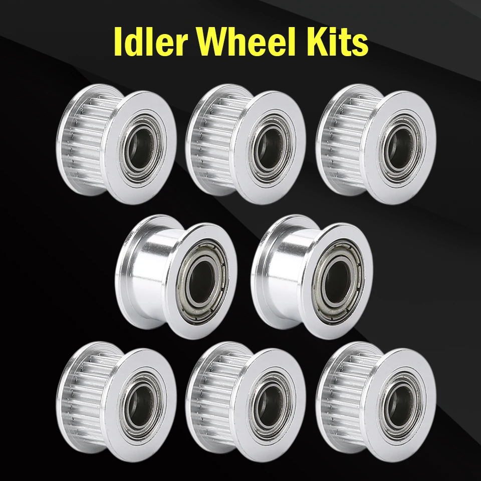 1Set 3D Printers Parts GT2 Idler Kit Aluminium Timing Pulley 20 Tooth Wheel Bore 5mm For 2GT Gates Timing Belt 6MM