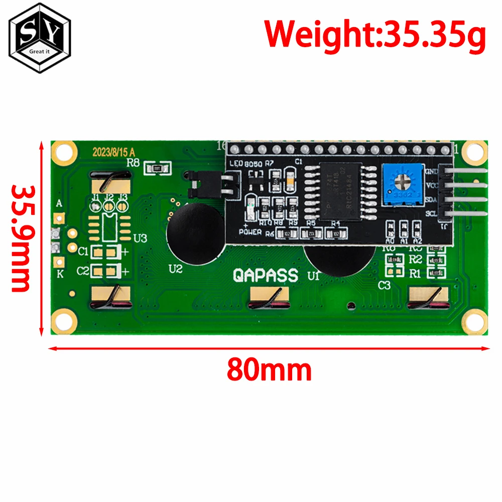 LCD Display Module, Adapter Board-LCD1602+I2C LCD 1602 module Blue/Green screen PCF8574 IIC/I2C Adapter plate