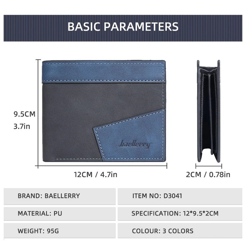 Baellerry Men's Fashion RFID Short Wallet, Anti-Skimming PU Leather Slim Card Holder Trendy Design