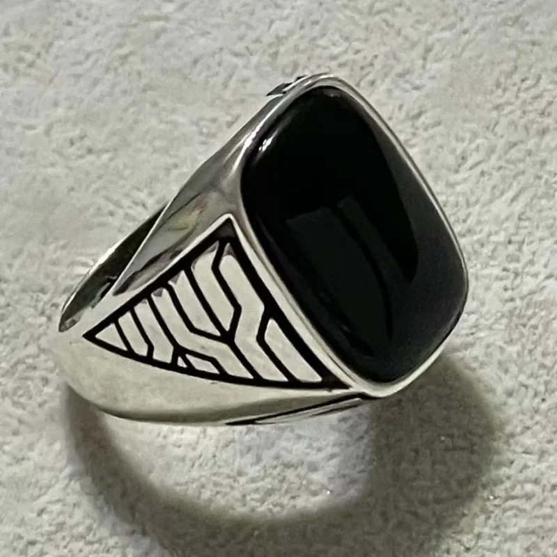 Men's Gemstone Ring Hip Hop Punk Style Silver Ring For Men_voghion.com