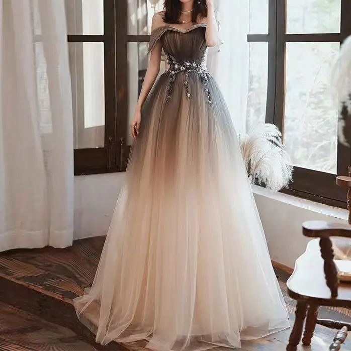 Elegant Strapless Prom Dresses A-Line Starry Brilliant Appliques Sexy Off The Shoulder Backless Bandage Banquet Party Host Gowns