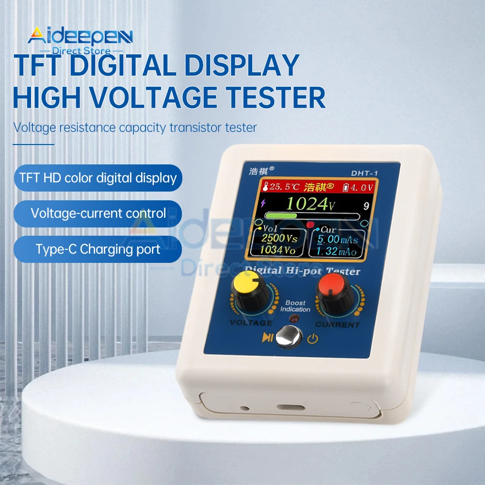 DHT-1 디지털 고전압 테스터 160x128 컬러 TFT 디스플레이 조정 가능한 10-2500V 트랜지스터 다이오드 커패시터용 타입-C 충전
