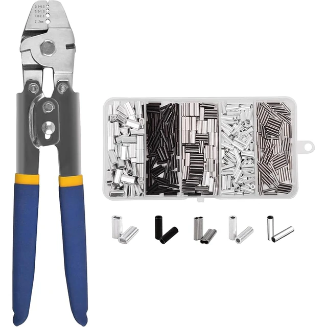 Fishing Crimping Pliers with 500pcs Crimp Sleeves Stainless Steel Hand  Crimper Wire Rope Crimp Tool ferrule