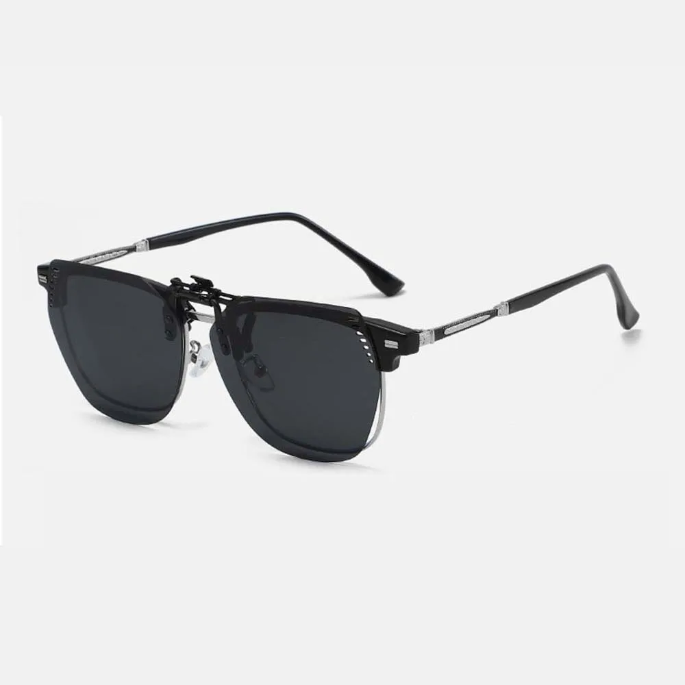 Men Polarized Clip On Sunglasses Flip Up Anti Glare Driver Sunglasses Rimless Pilot Sun Shades Night Vision Photochromic Glasses
