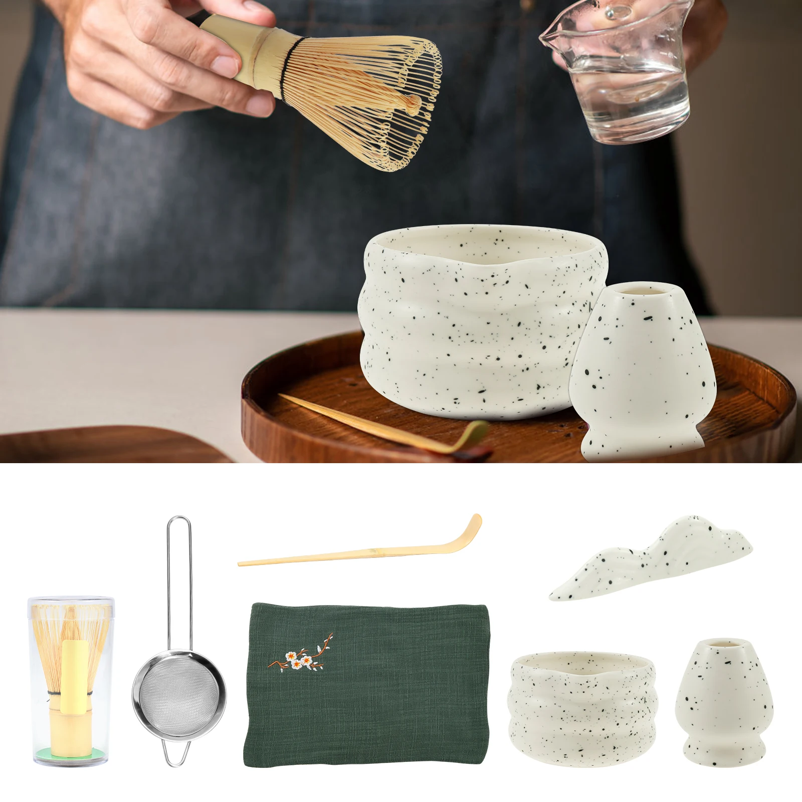 Japanese Matcha Tea Set Safe Bamboo Whisk Teaspoon Tea Bowl Indoor Making Tools Accessories Ceramic Matcha Gift Box 7Pcs