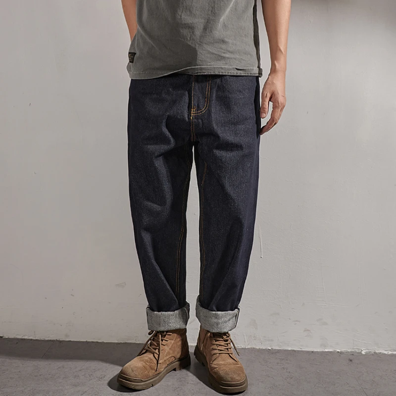 Red Ear Denim Jeans Uomo Ami Kaji Heavy Harajuku Style Retro Colore Primario Originale Panno Bovini Pantaloni Da Cowboy