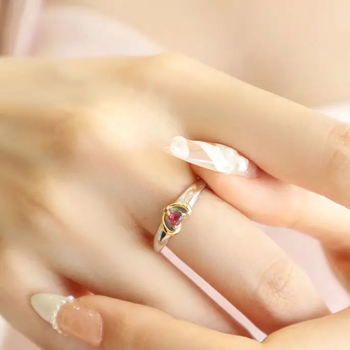 

Beautiful girl tourmaline ring sterling silver good luck opening niche original design love tail ring female
