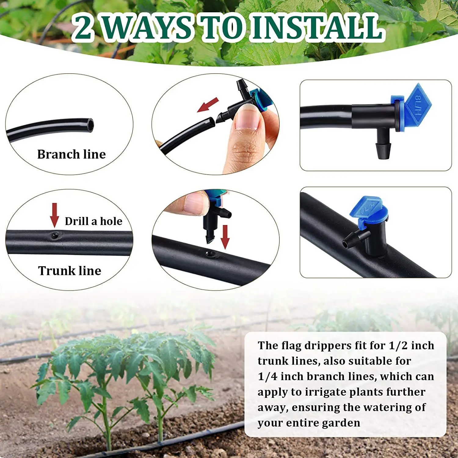 60 Pieces Irrigation Drip Emitter Garden Flag Irrigation Dripper Trees and Shrubs (Blue Black 2GPH) 3