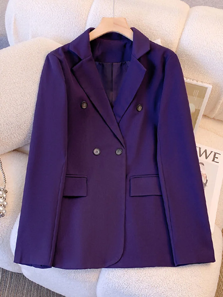 

Fashionable Purple Blazer Coat For Women Simple Double Breasted Loose Long Sleeve Suit Jacket 2023 Autumn New Tide Y797