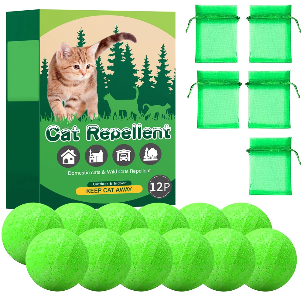 12 Pack Cat Deterrent Ball Natural Peppermint Oil Cat & Dog Nature Repellent Device To Keep Feral Cats Stray Dogs Out of Yard