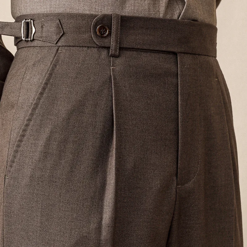 Italian Mens Wool Formal Pant Pantalones Hombre Dress Ankle Pants Men British High Waist Straight Pants Men Social Trouser